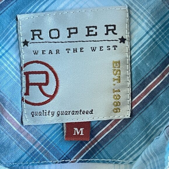 Roper Western Shirt Mens Medium Plaid Button Up Cotton Cowboy Ranch Rodeo Work - Picture 5 of 12